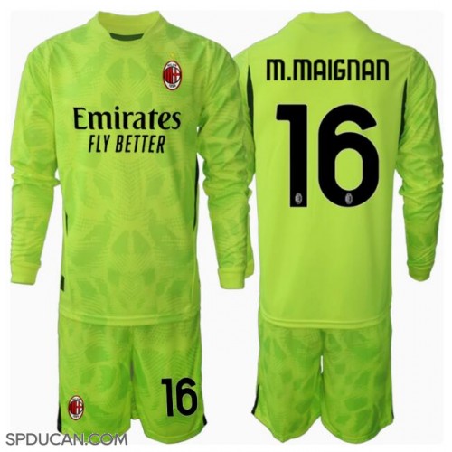 Dječji Nogometni Dres AC Milan Mike Maignan #16 Golmanski Rezervni 2024-25 Dugi Rukav (+ Kratke hlače)